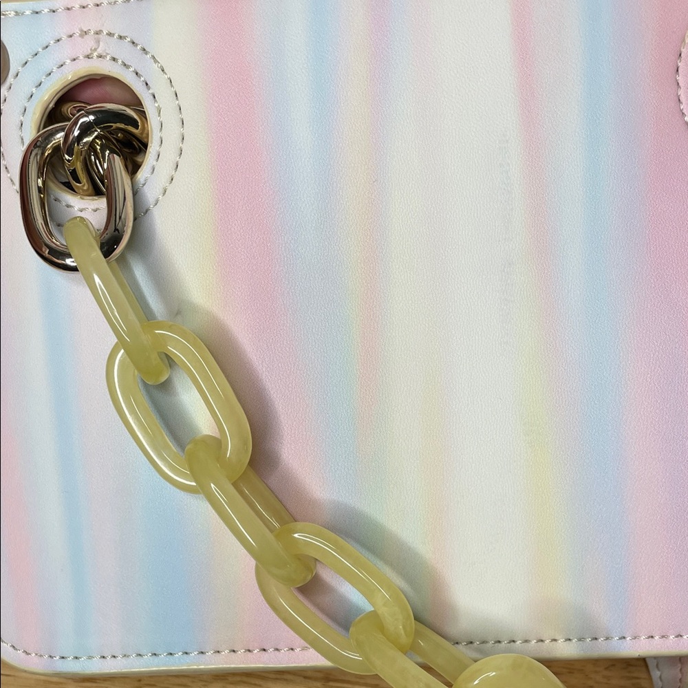 House of Want Vegan Leather Chic Pastel Striped Crossbody Bag with Chain Detail - Picture 4 of 6
